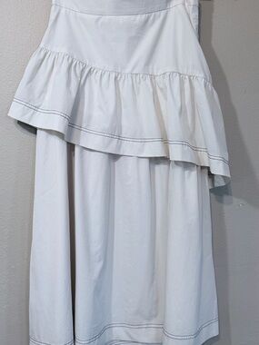 J.ING Women's White Ruffle Lined A-Line High Slit Midi Skirt XS Boho Western